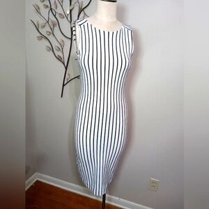 ✨Wow! Banana Republic Mad Men Collection Vertical Stripe Dress Black White Sz M